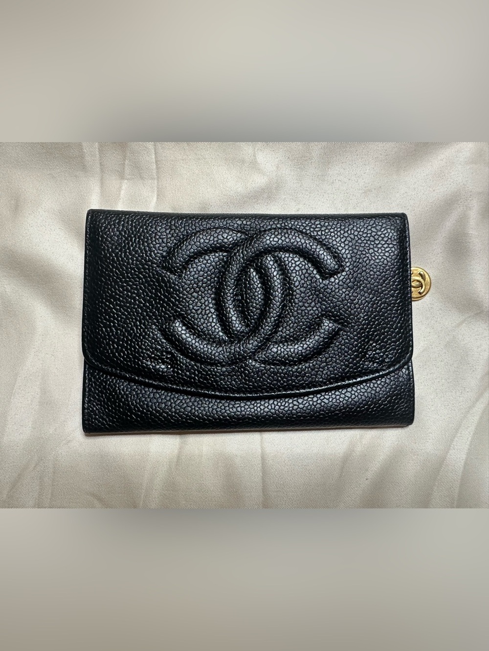 Authentic Chanel Caviar CC Flap Wallet Black Leather